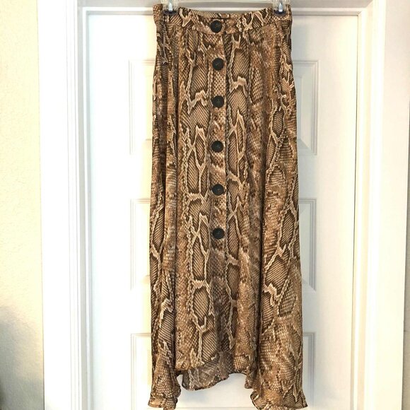ZARA Silky Snake Print Button Down Front Maxi Skirt Tan S NWOT - Picture 3 of 6